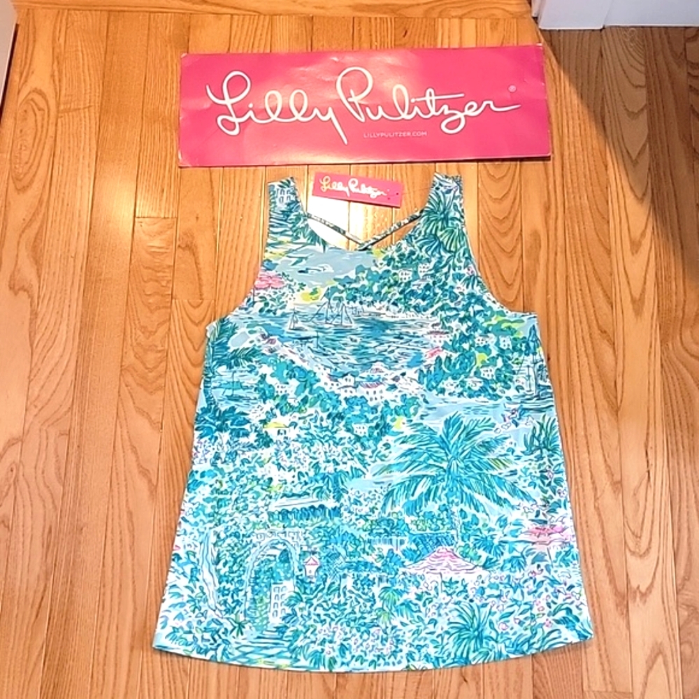 NWT, Lilly Pulitzer Kristen Top Gustavia Green Sunshine City, Size Small